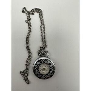 Lenga De Luxe Pendant Watch 34MM Manual Wind Swiss Made‎ Works Silver Tone A79
